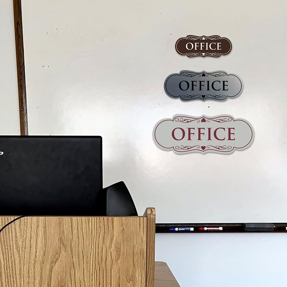 1-Pack Small Black Designer Office Sign, Easy Installation, Wall, Door, Modern