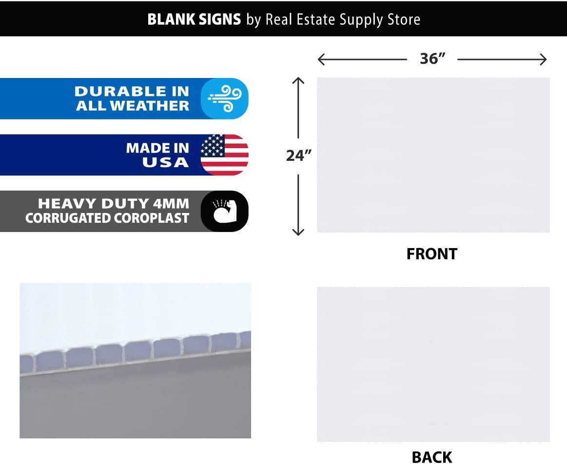 36&Prime; x 24&Prime; Blank Corrugated Plastic Heavy Duty Yard Signs (White or Black)
