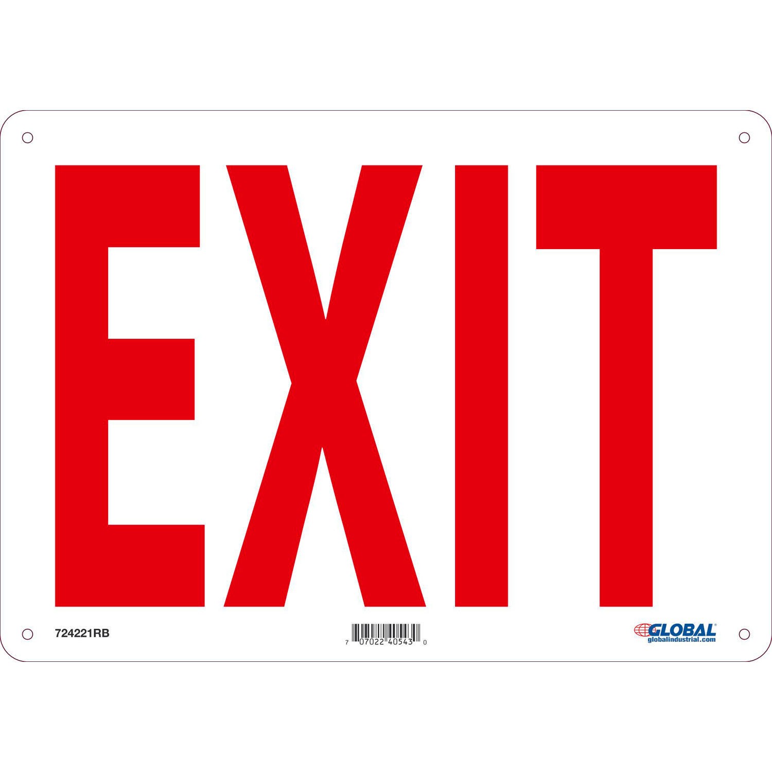 Global Industrial Exit Sign 14 »W x 10 »H Rigid Plastic