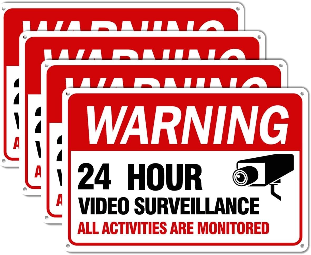 4 Pack Video Surveillance Signs, 12&Prime;x 8&Prime; Aluminum Camera Signs, CCTV Security