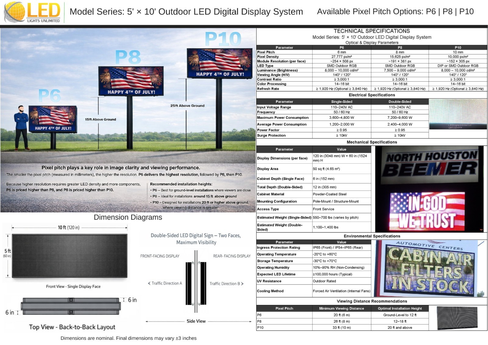 5&prime; x 10&prime; P10 Outdoor Double-Sided Full-Color LED Billboard Sign 5 Years Warranty