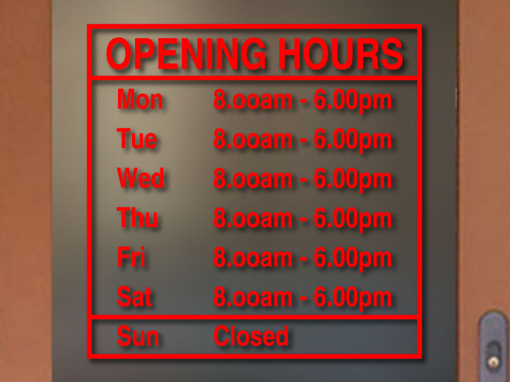 OPENING STORE ORIGINAL BUSINESS HOURS COLORS and Sizes PERSONALIZED Sign