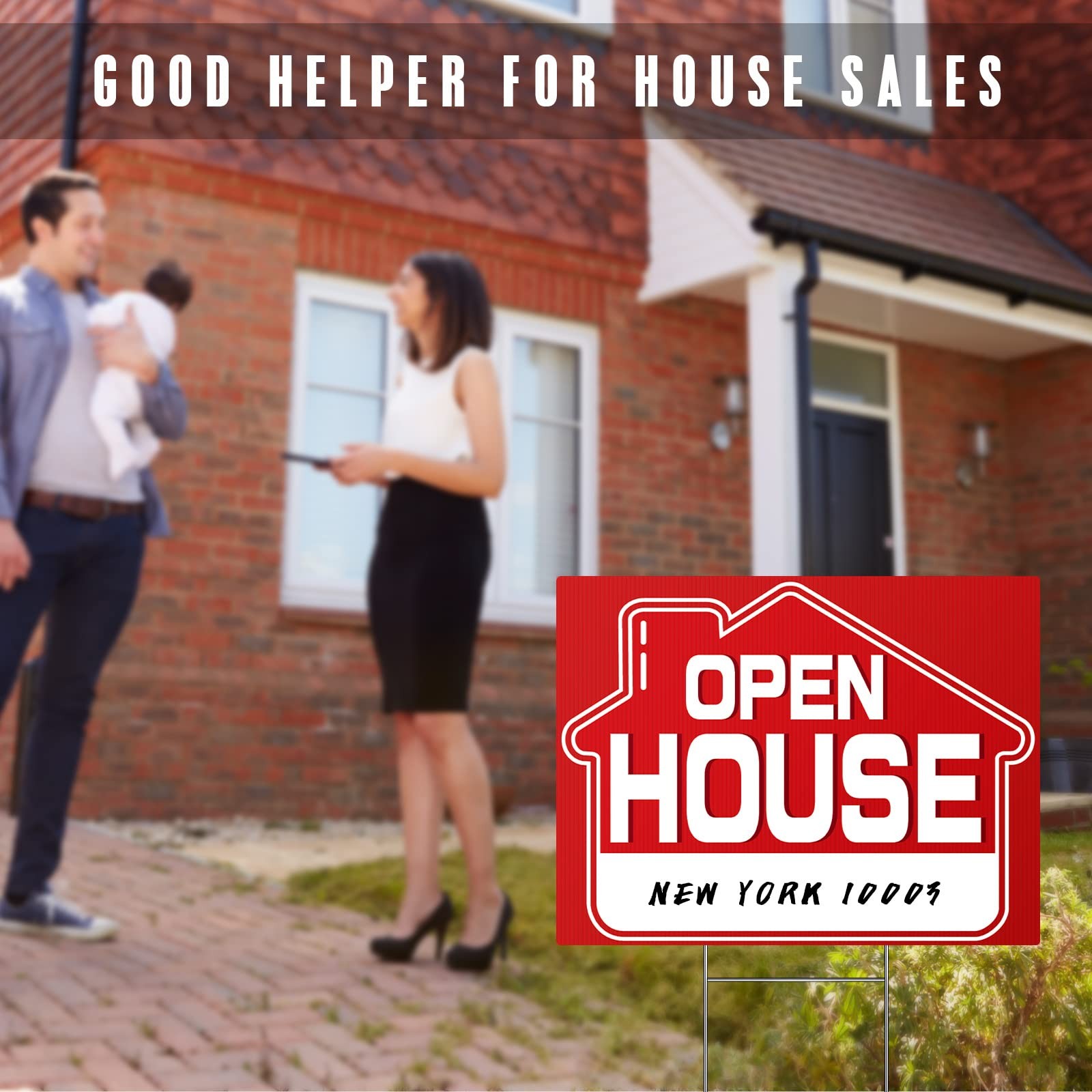 Open House Signs (5 Pack), 16&Prime; x 12&Prime; Double-Sided Yard Sign With Metal H Stakes,