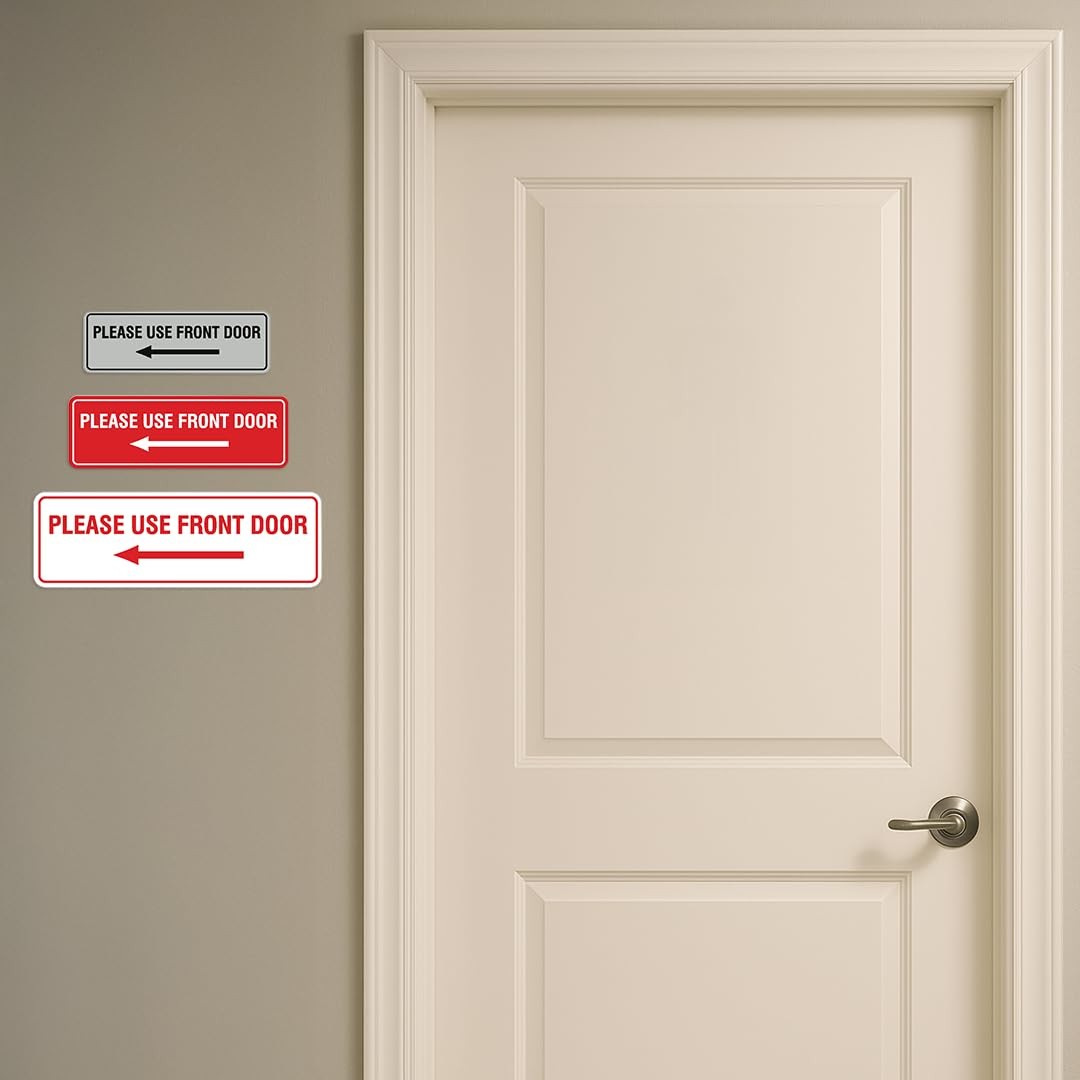 Please Use Front Door Left Arrow Sign Black Gold Large Wall Door Plaque