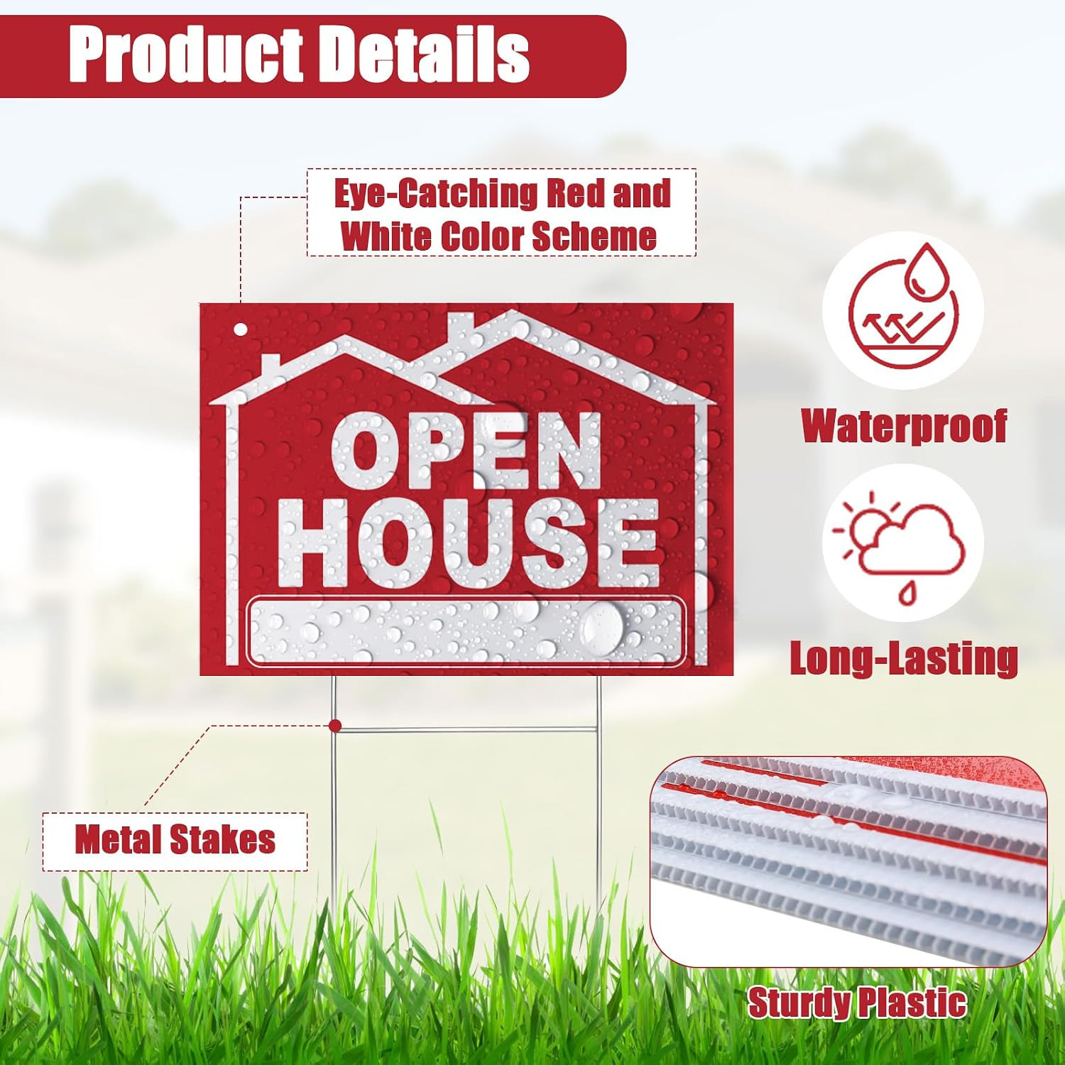 5 Pack Open House Signs for Real Estate 3 Pcs 17&Prime;X12&Prime; Large Double Sided Yard Si