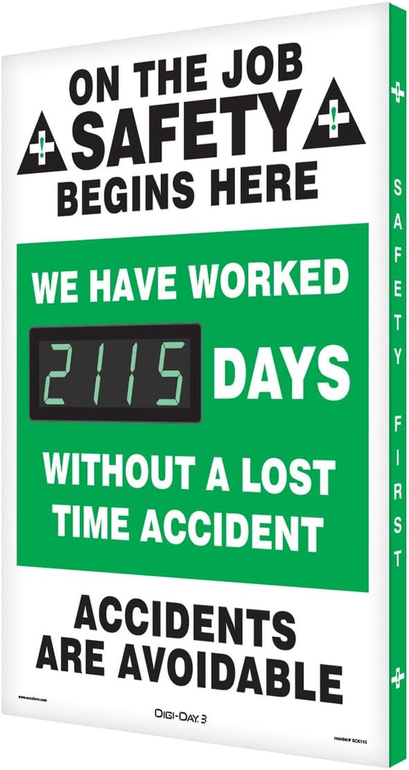 SCK115 Aluminum Digi-Day Electronic Scoreboard, « ON the JOB SAFETY BEGINS HERE –