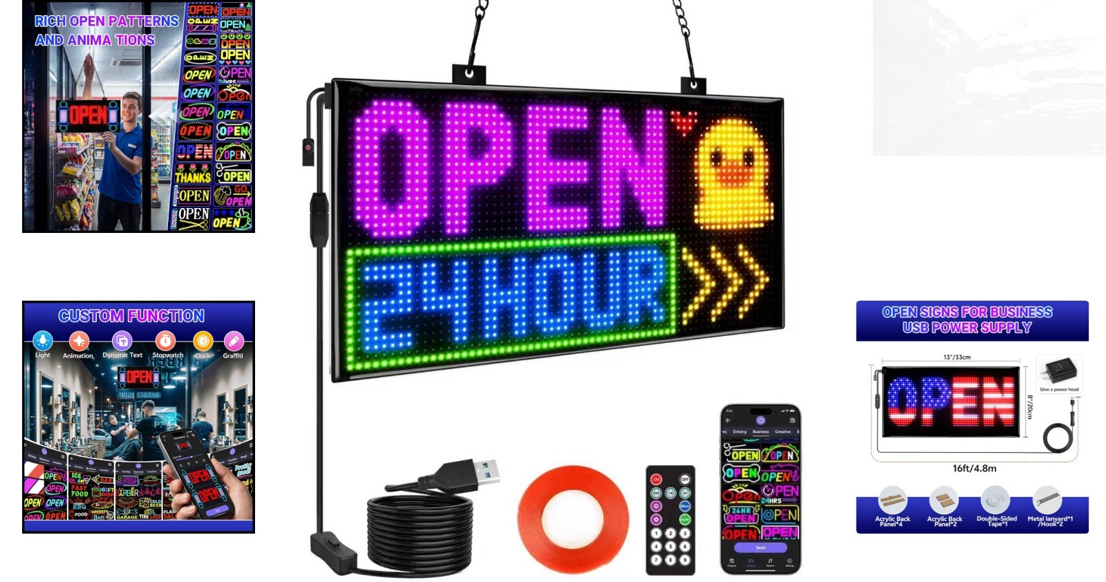 Multicolor Dual Row LED Open Sign 13&Prime;x8&Prime; – Eye-Catching Business Display