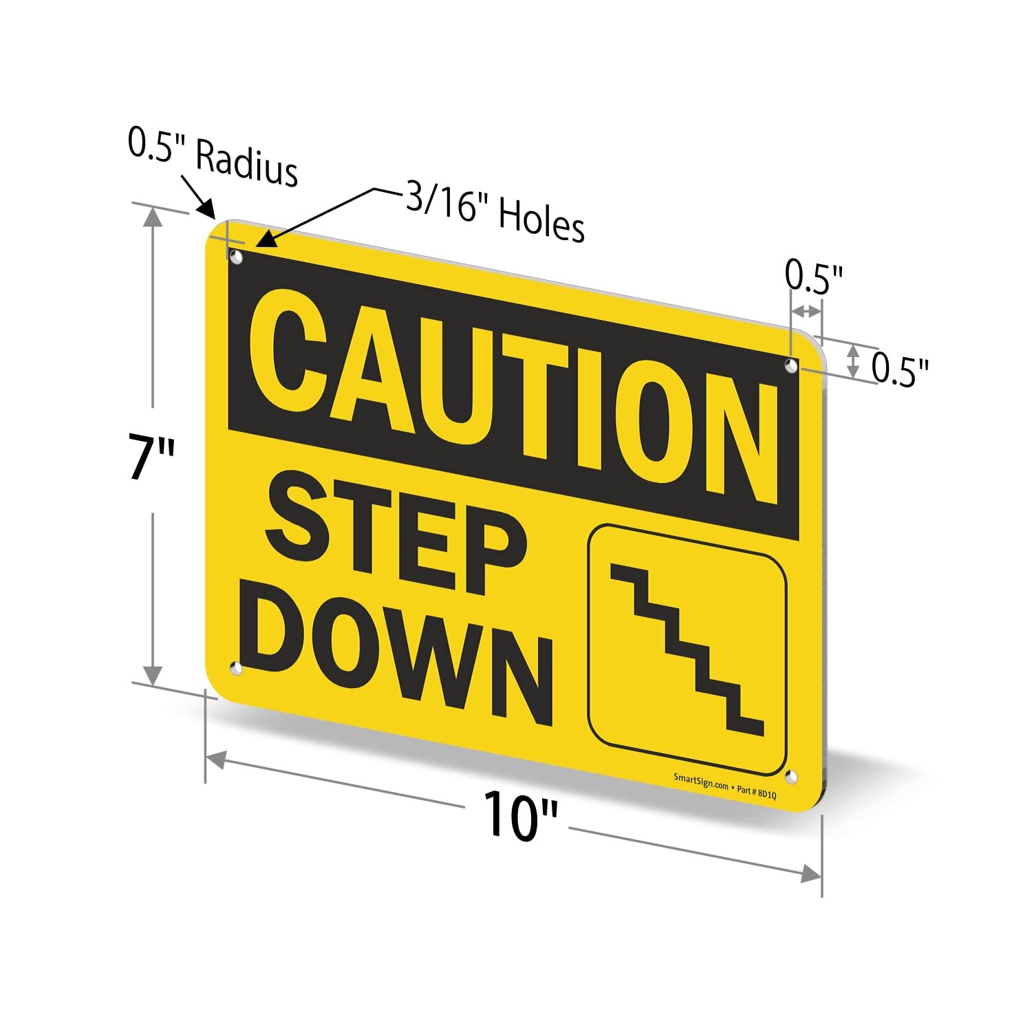 7×10 inch Caution Step Down Aluminum Sign for Stair Ledge Floor Safety