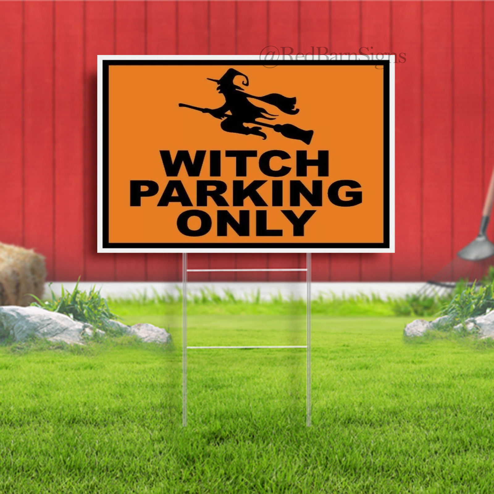 WITCH PARKING ONLY ORANGE BLACK Yard Sign with Stand LAWN SIGN