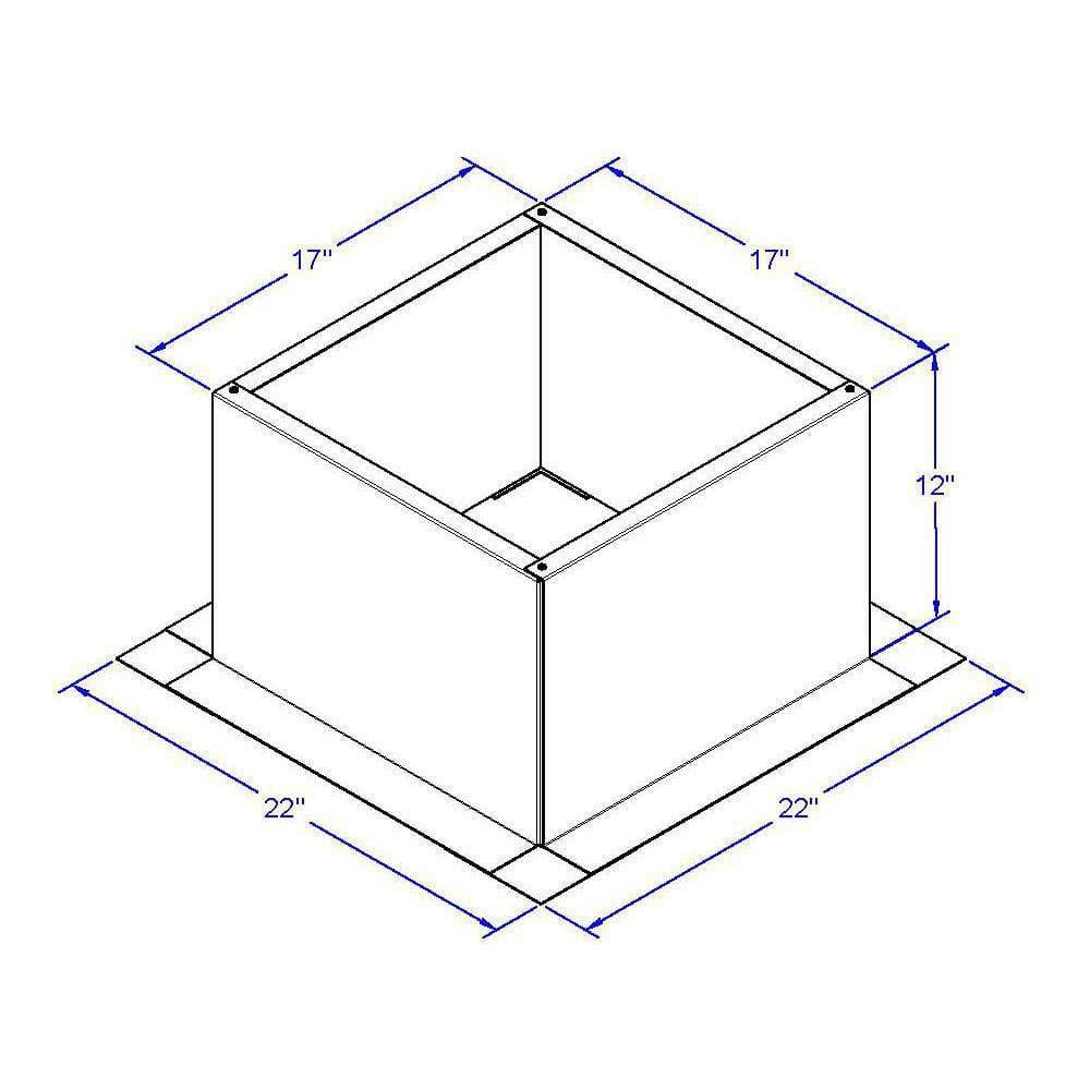 Box is 17 in. Wide x 17 in. Long x 12 in. High Aluminum Roof Curb