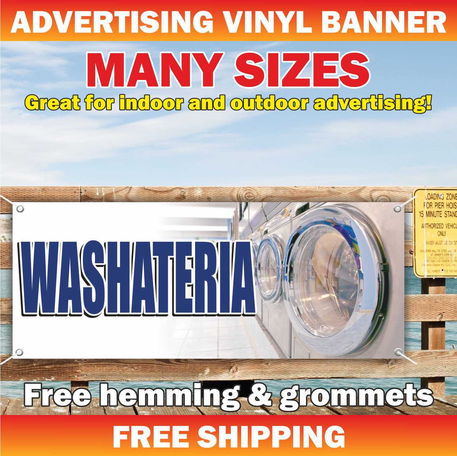 WASHATERIA Advertising Banner Vinyl Mesh Sign Laundry Cleaning Dry service drop