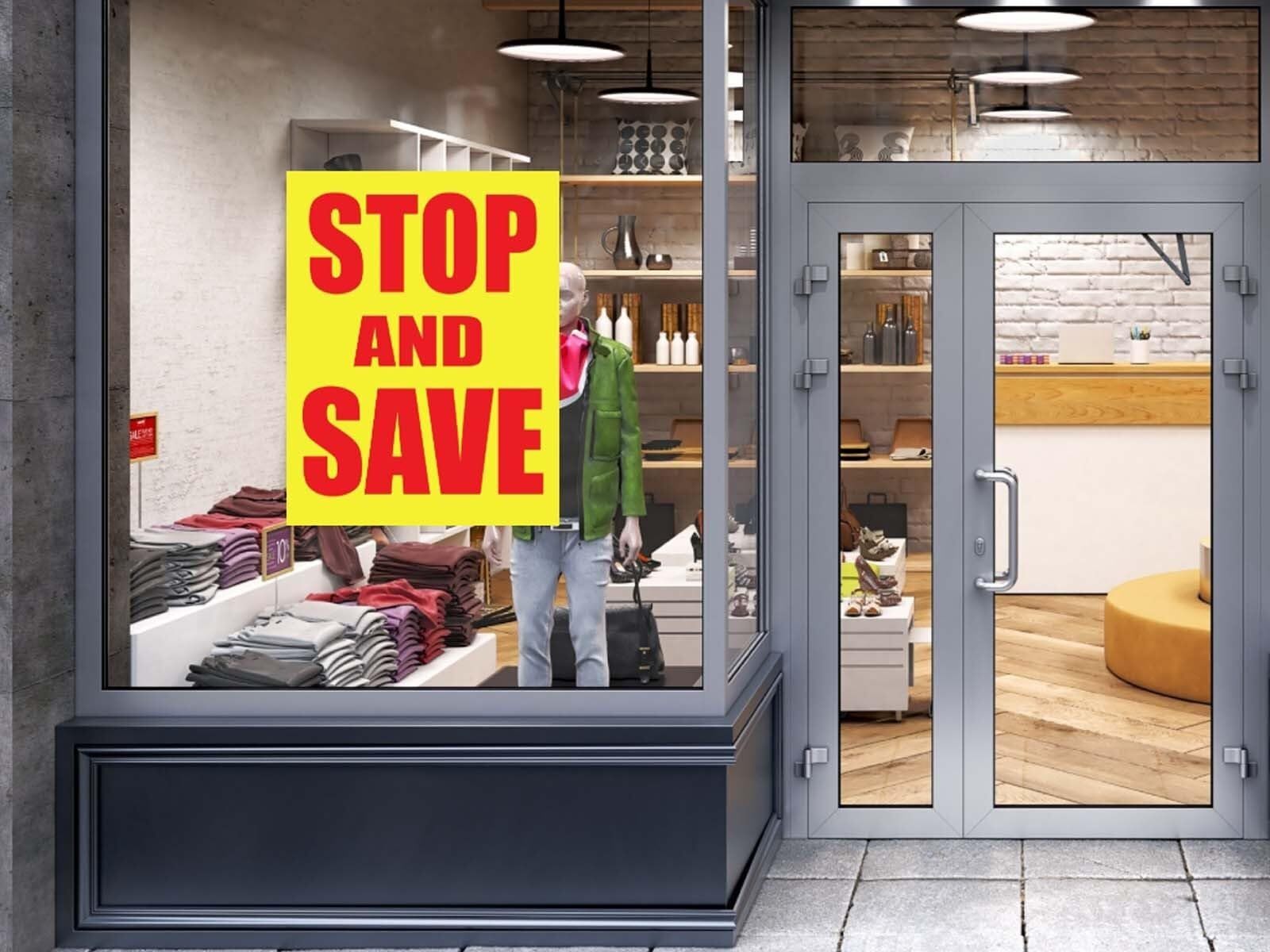 Stop and Save | Retail Window Display Sign | 18&Prime;W x 24&Prime;H