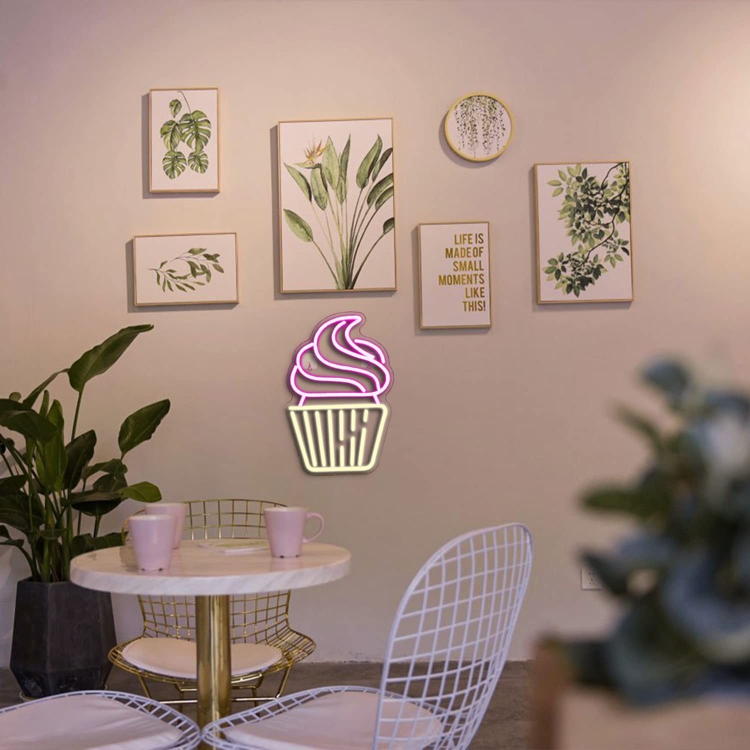 Cupcake Neon Sign Led Pink Warm White Neon Lights for Wall Decor Usb Light Up…
