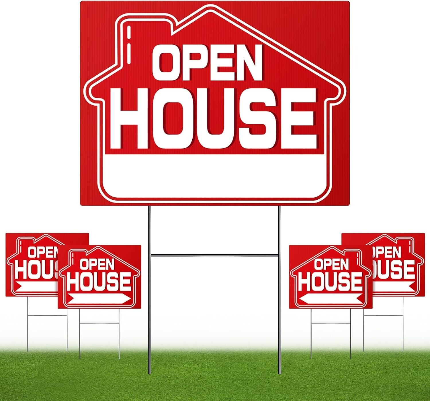 Open House Signs 5 Pack 16&Prime; x 12&Prime; Double-Sided Yard Signs with Metal H Stakes…