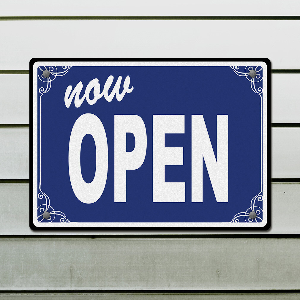 Horizontal Metal Sign Now Open A Business Weatherproof Street Signage