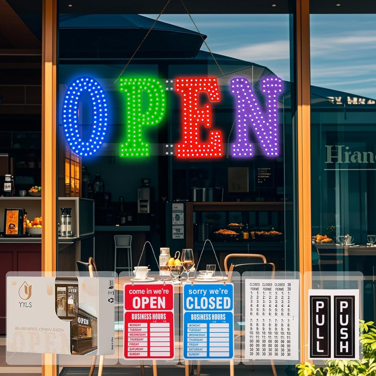 Dimmable 7-Color LED Open Sign 30&Prime;X10&Prime; for Stores, Restaurants, and Bars