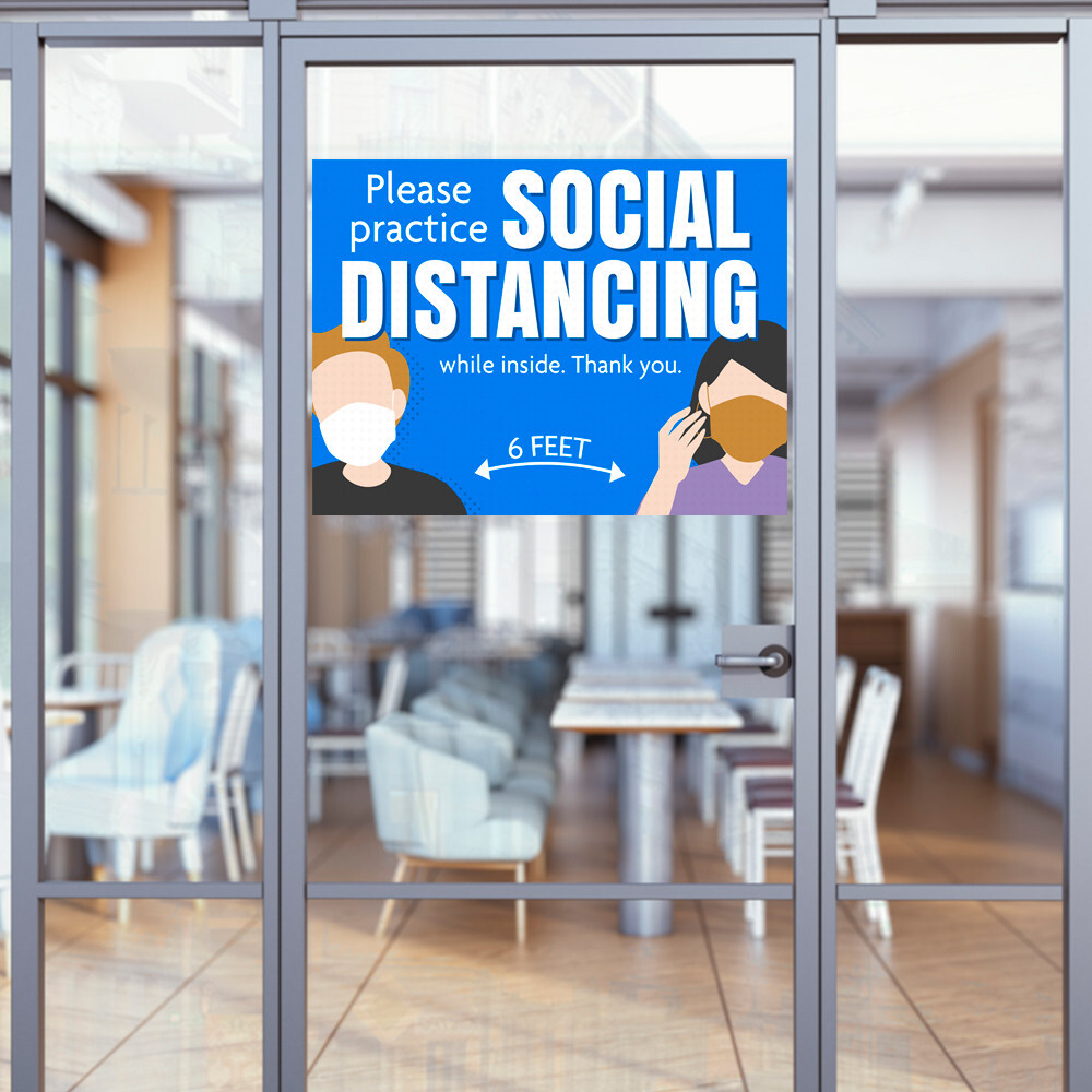 Please Practice Social Distancing (32&Prime; x 24&Prime;) Perforated Removable Window Decal