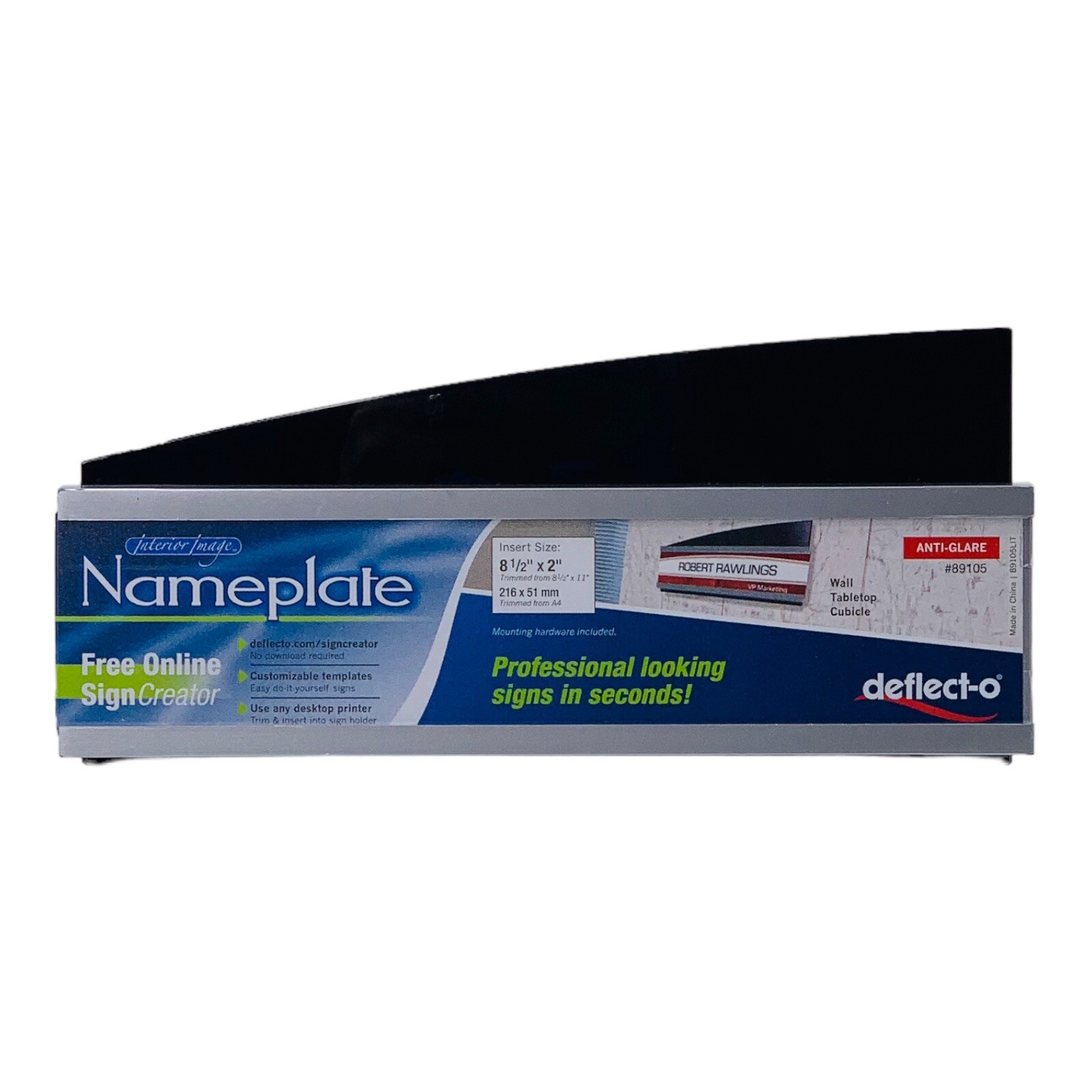 Nameplate Sign Deflect-O Interior Image Nameplate Holder 8.5&Prime; x 2&Prime; Insert *READ*
