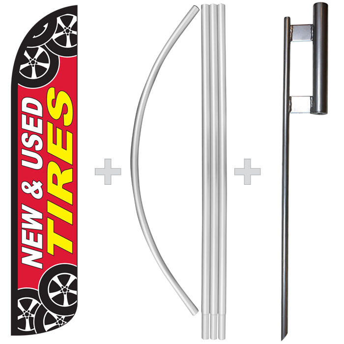 New & Used Tires 15&prime; Tall Windless Swooper Feather Banner Flag & Pole Kit
