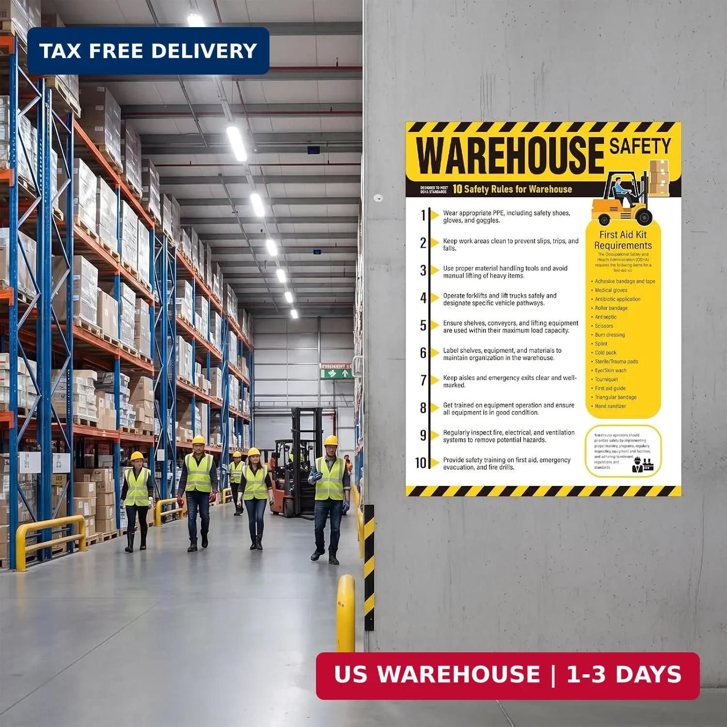 3 Pcs Workplace Safety Rules Poster – Compliant Safety Rules Poster Signs OSHA W