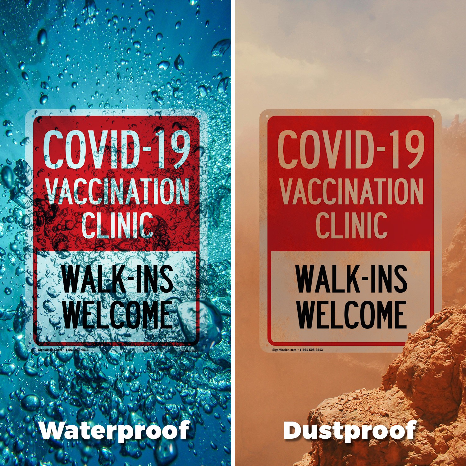 Covid-19 Vaccination Clinic Walk-Ins Welcome Public Safety Sign – 5 or 10 Pack