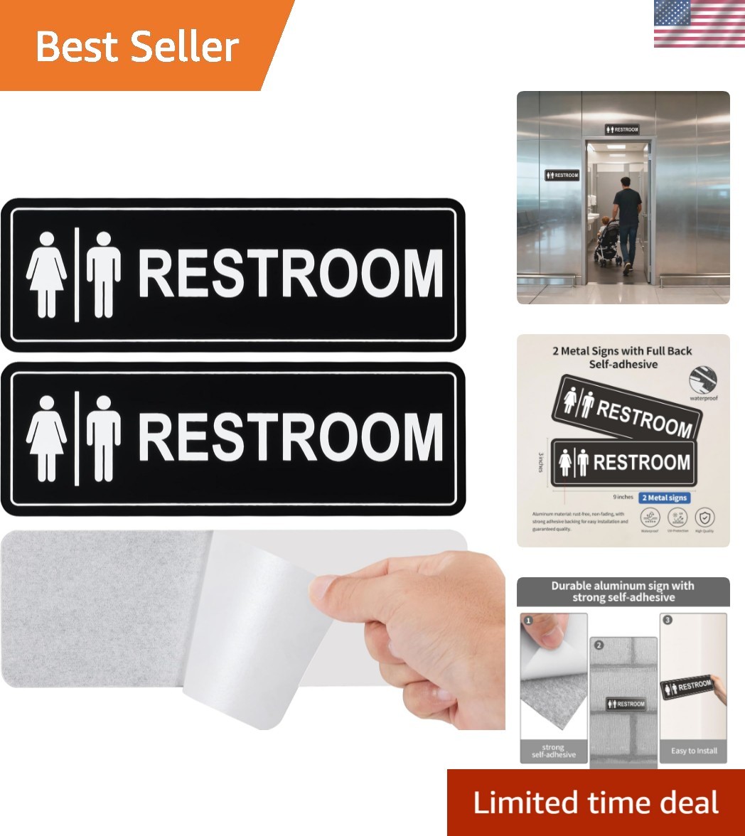 Restroom Sign – 2 Pack Metal Restroom Signs for Business with Strong Self-Adh…