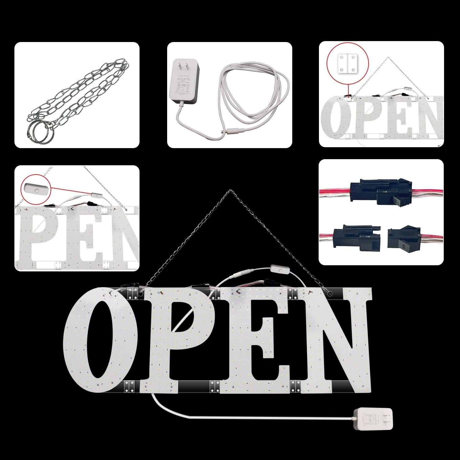 Super Bright 30&Prime;x10&Prime; Large LED Open Sign for Business with Hanging Installation