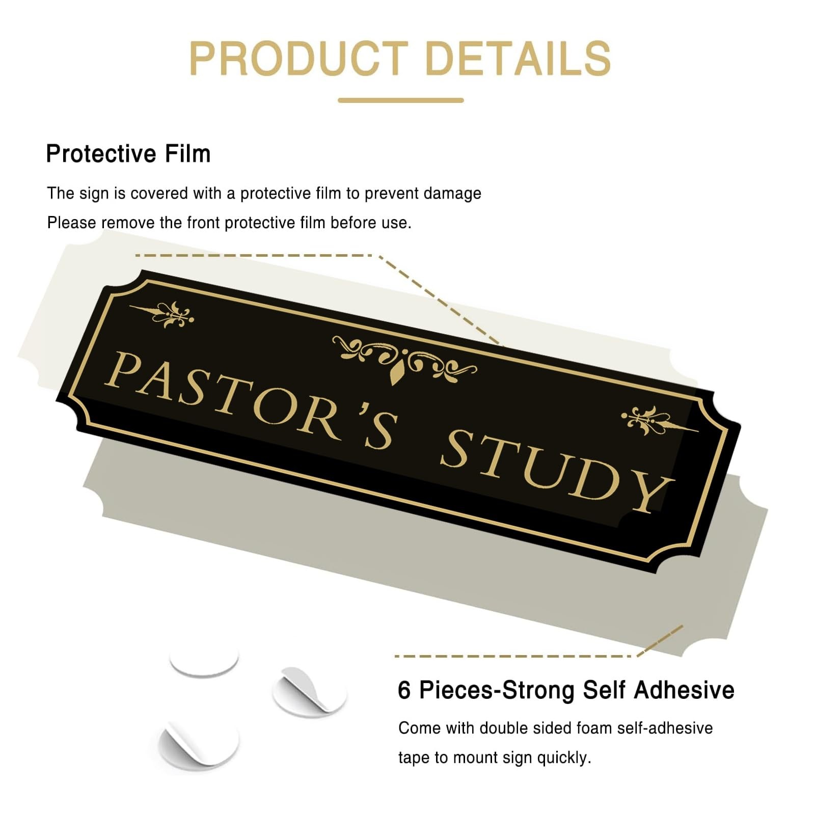 Pastor&rsquo;s Study Sign Door Black Gold Acrylic Plaque 12.5×4.45 Inch Decor