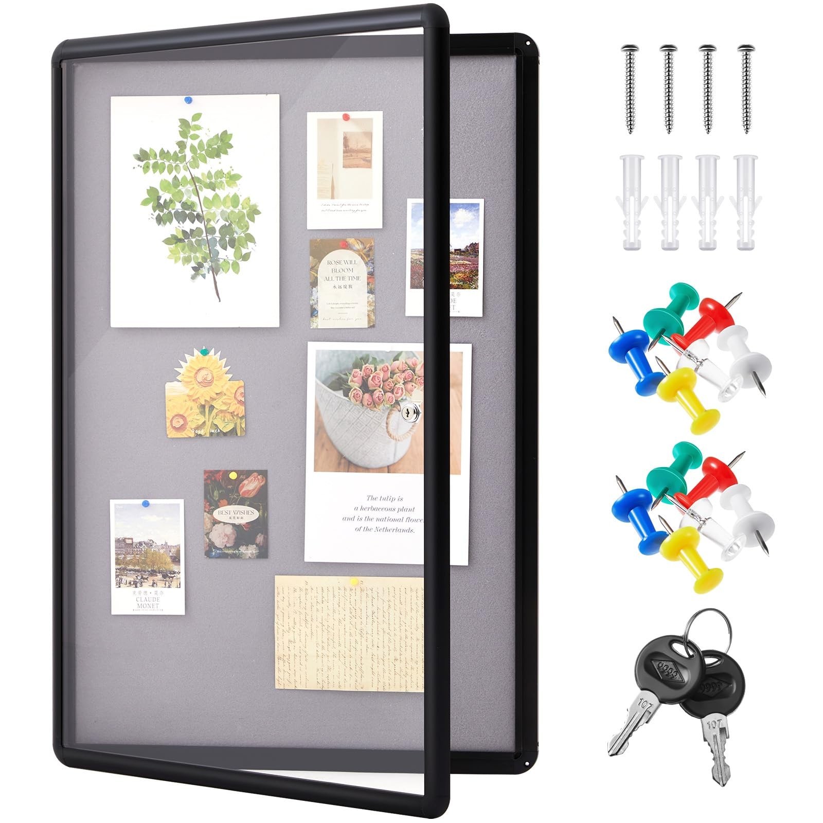Geetery 36 x 24 Inch Enclosed Fabric Bulletin Board Tamperproof Lockable Noti…