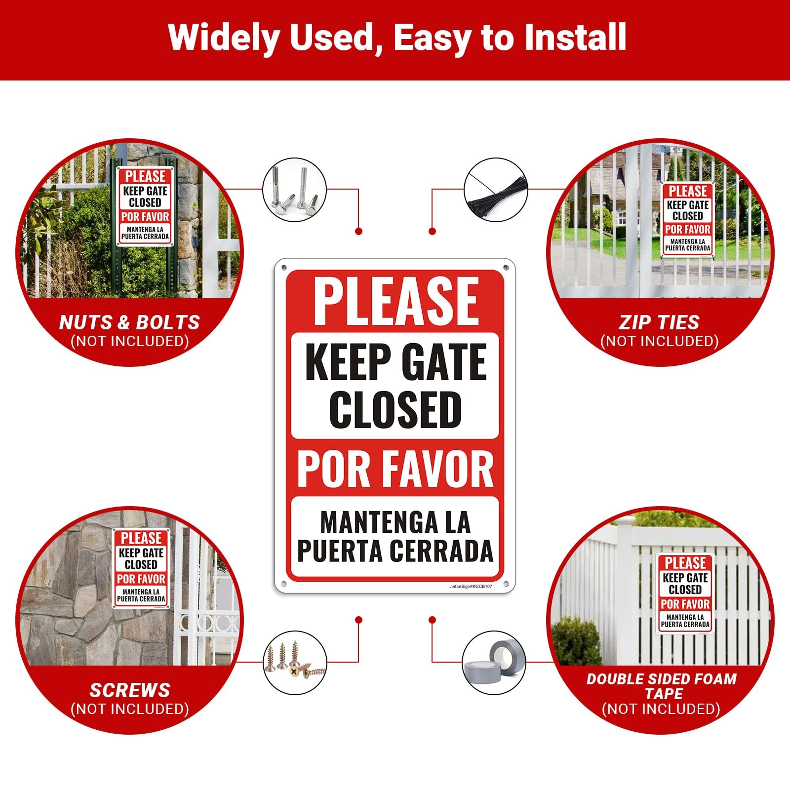 Bilingual English Spanish Keep Gate Closed Reflective Aluminum Sign 2 PCS