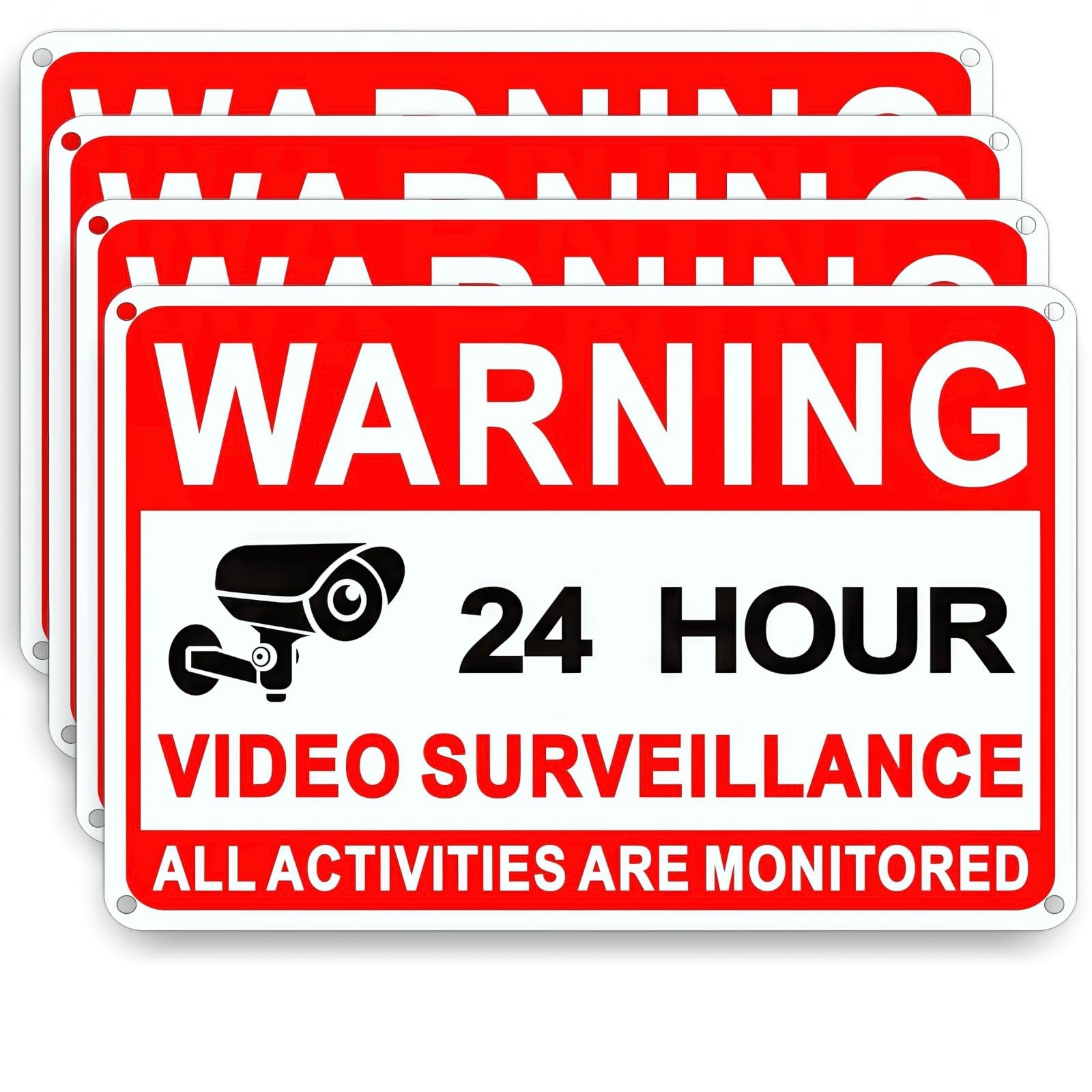 4 Pack Video Surveillance Signs, 8 x 12 Inch Aluminum Camera Signs, CCTV Secu…