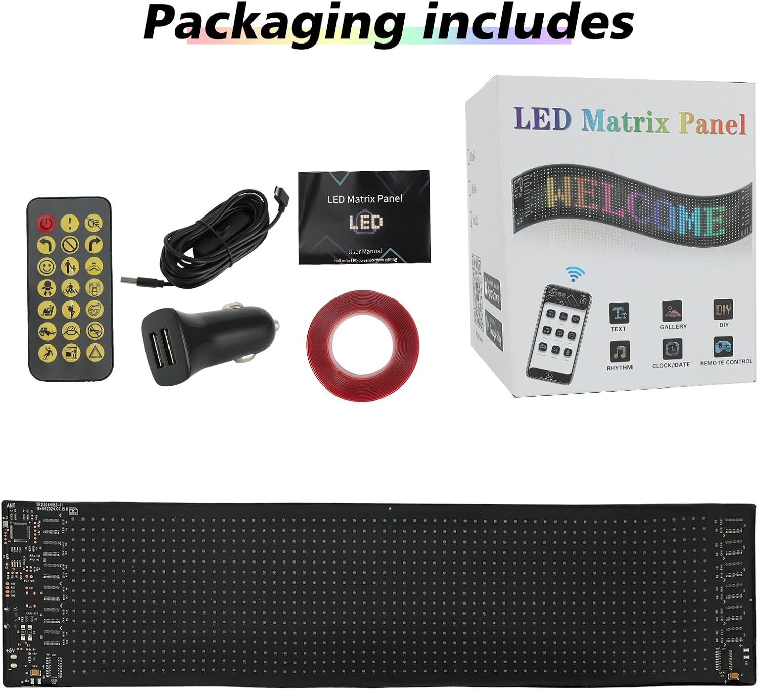 Flexible 23x5in Digital LED Display for Cars – DIY Text & Animation Features