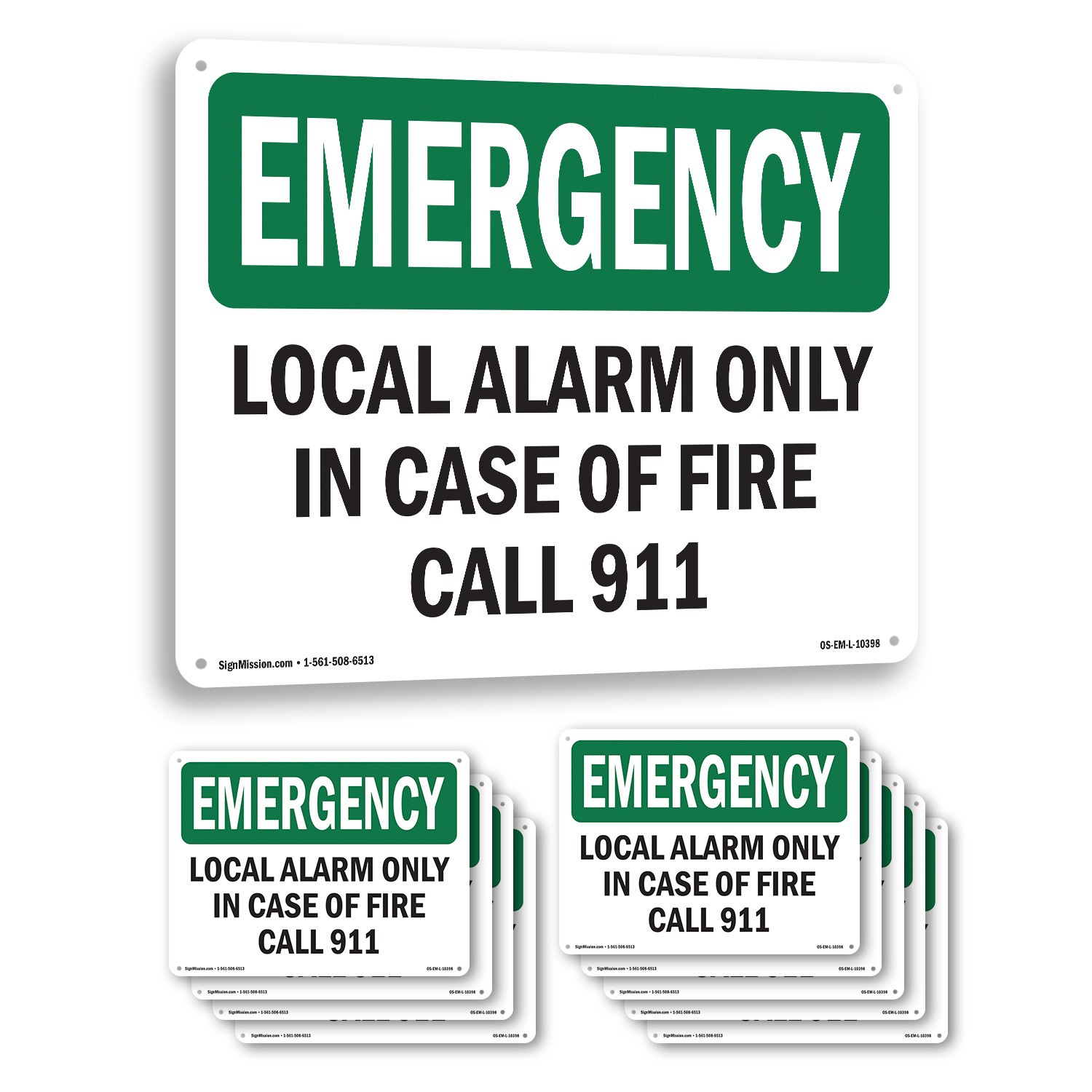 Local Alarm Only In Case Of Fire Call 911 OSHA Emergency Sign, Decal 5/10 Pack