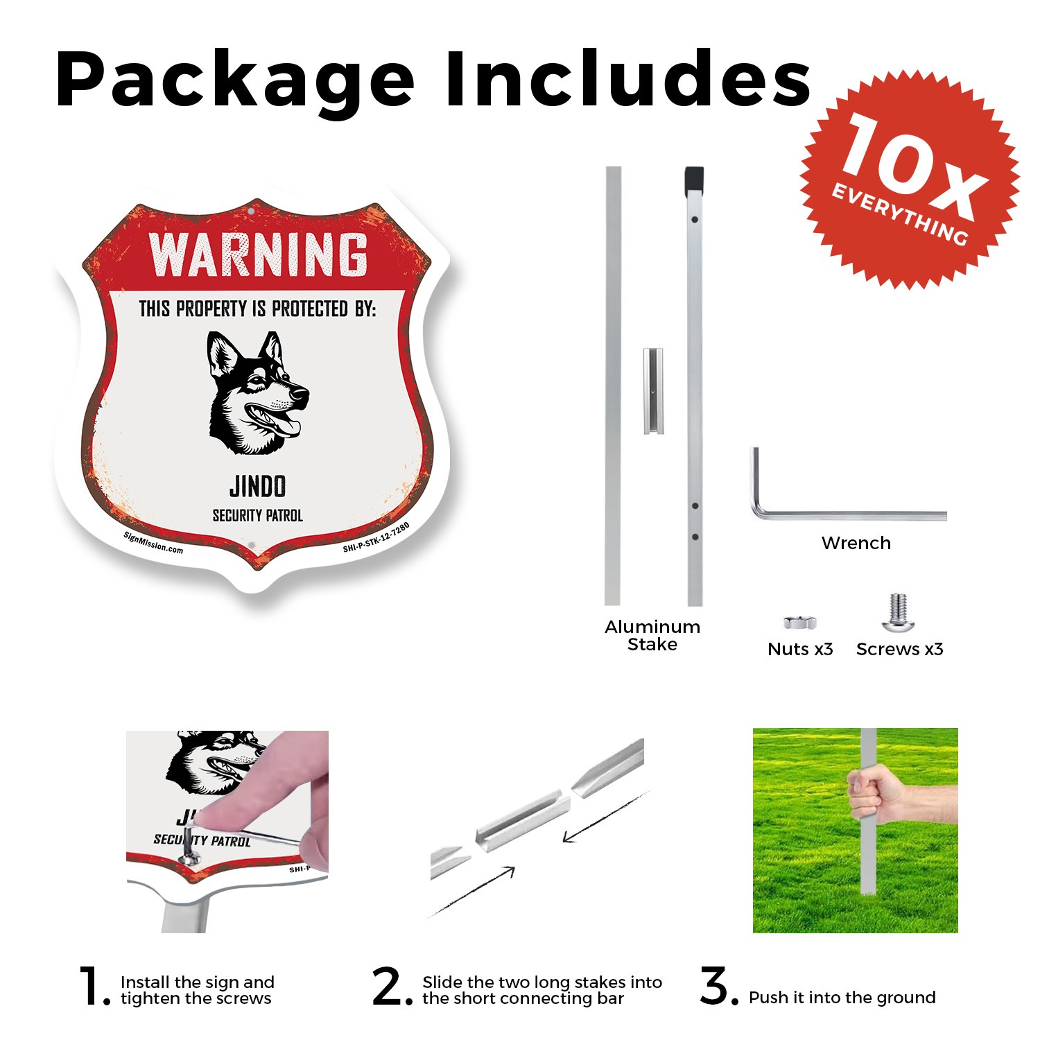 Warning This Property is Protected by Jindo Made in the Shield Sign With Stake