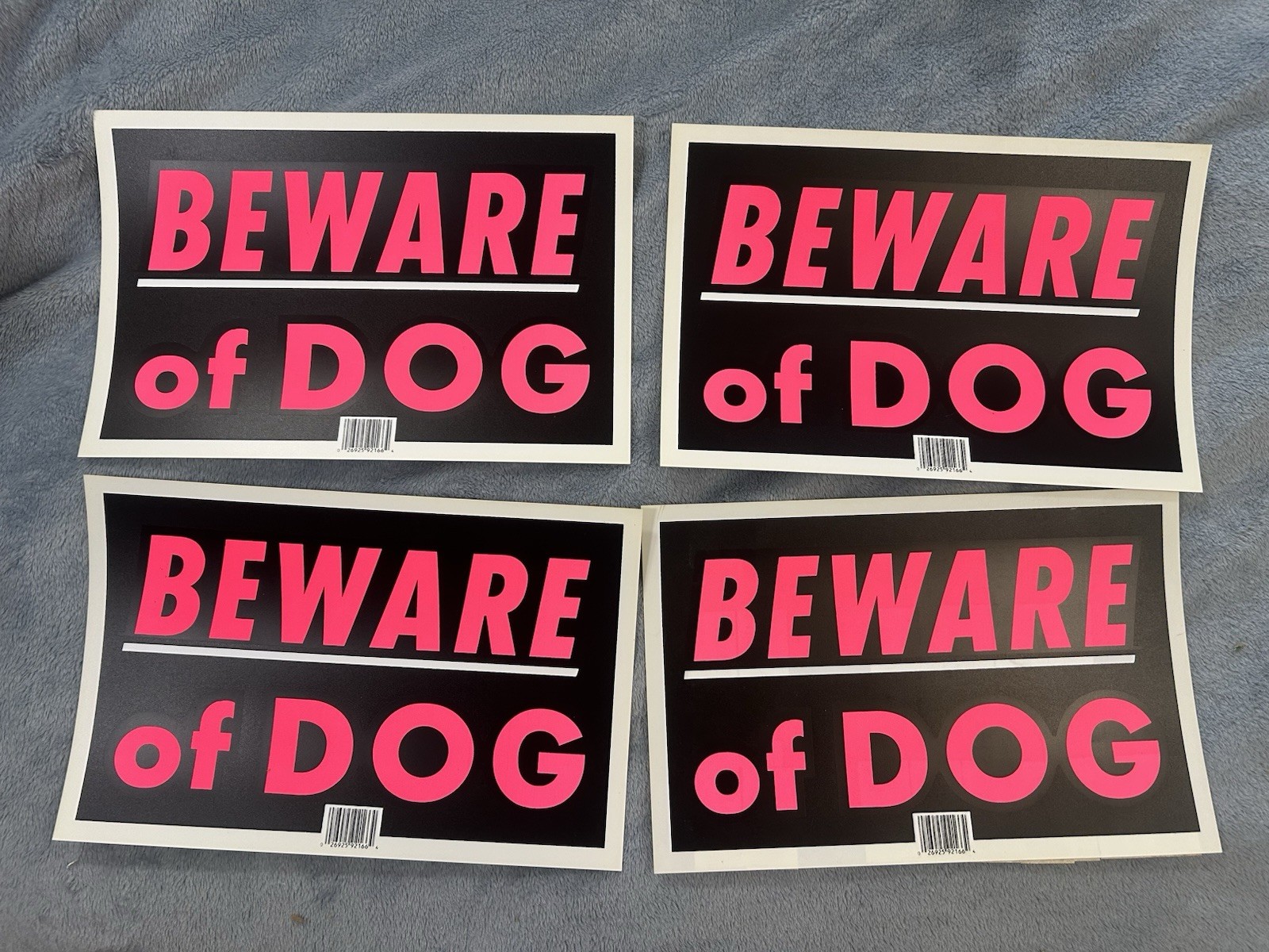 Lot Of 4 Black, Red & White Flexible Plastic “beware Of Dog” Signs