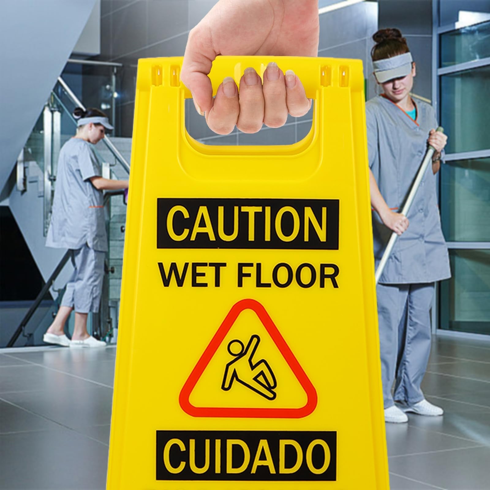 Aoutrow Caution Wet Floor Sign, Bilingual Foldable Safety Sign (17.12in x 8.3…