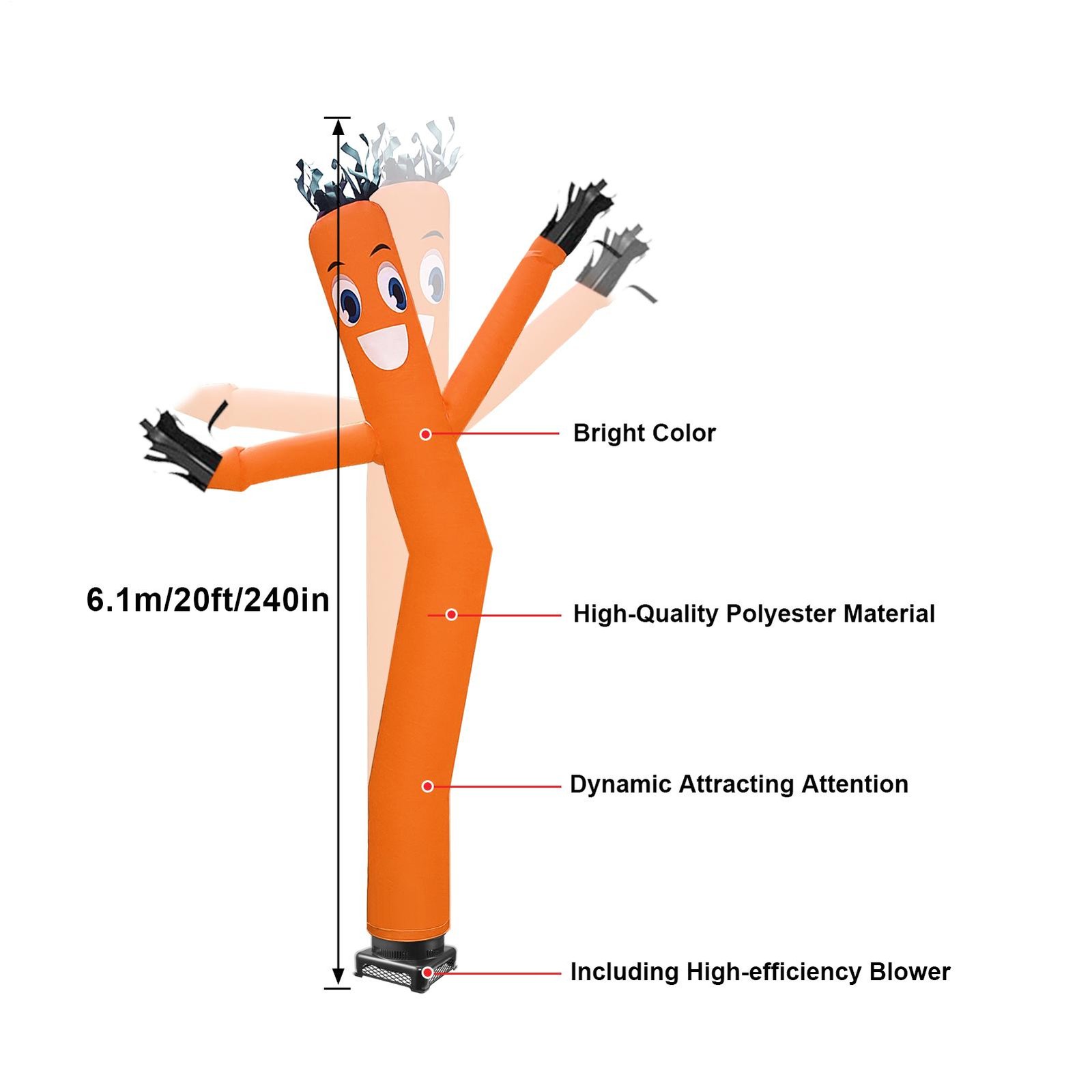 20ft Yellow Inflatable Dancing Sky Puppet Tube Man with Blower for Events