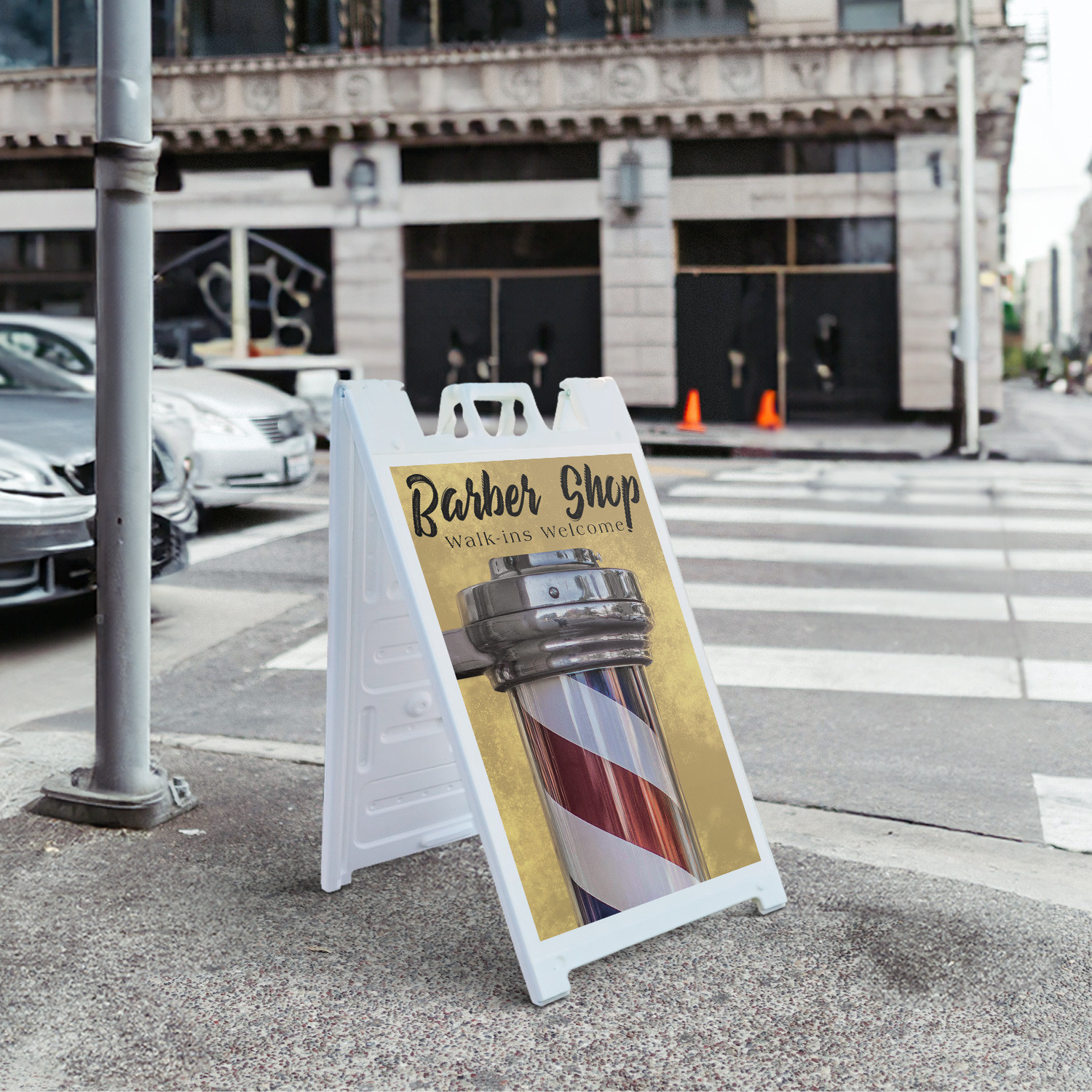 Barber Shop Walk Ins Welcome Heavy Duty A-Frame Sidewalk Sign Hair Services Open