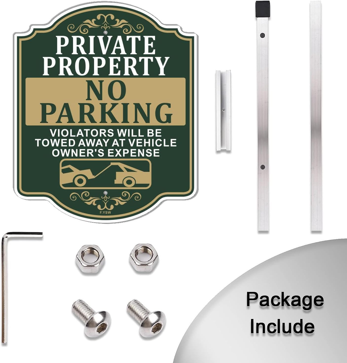 Private Property No Parking Sign with Metal Stakes for Outdoor Use 12&Prime; x 10