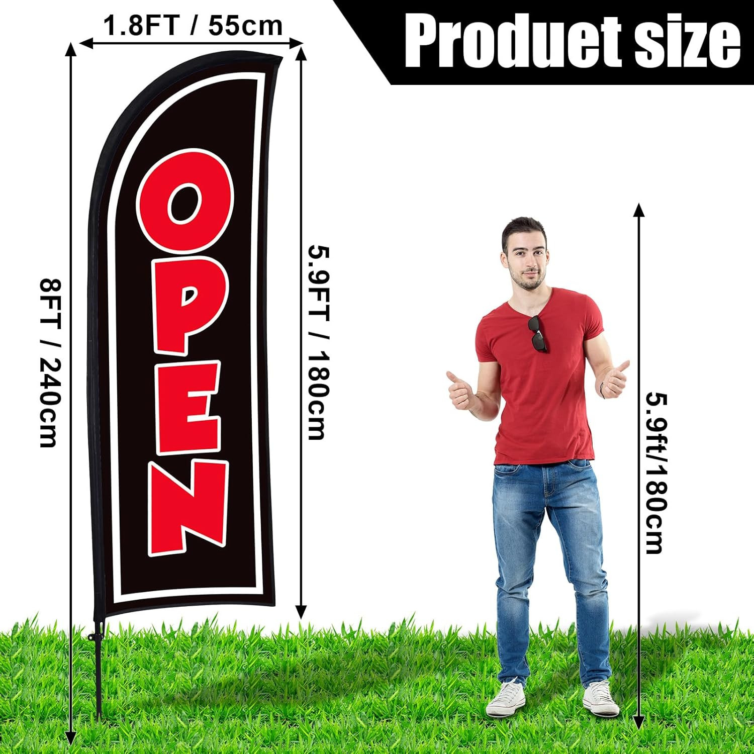 4 Open Feather Flag Pole Kits for Business Advertising – 8 Ft Black Banners