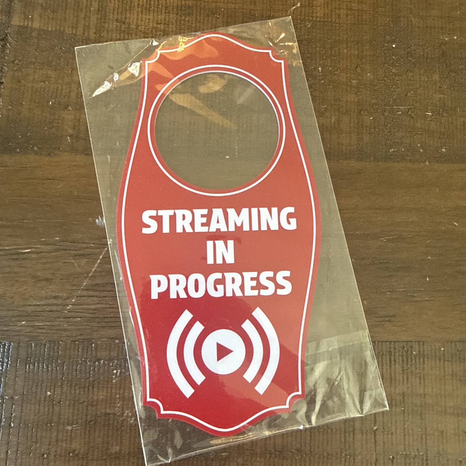 Streaming In Progress Door Hanger | House or Business Door Sign – Red, 4&Prime; x 8&Prime;
