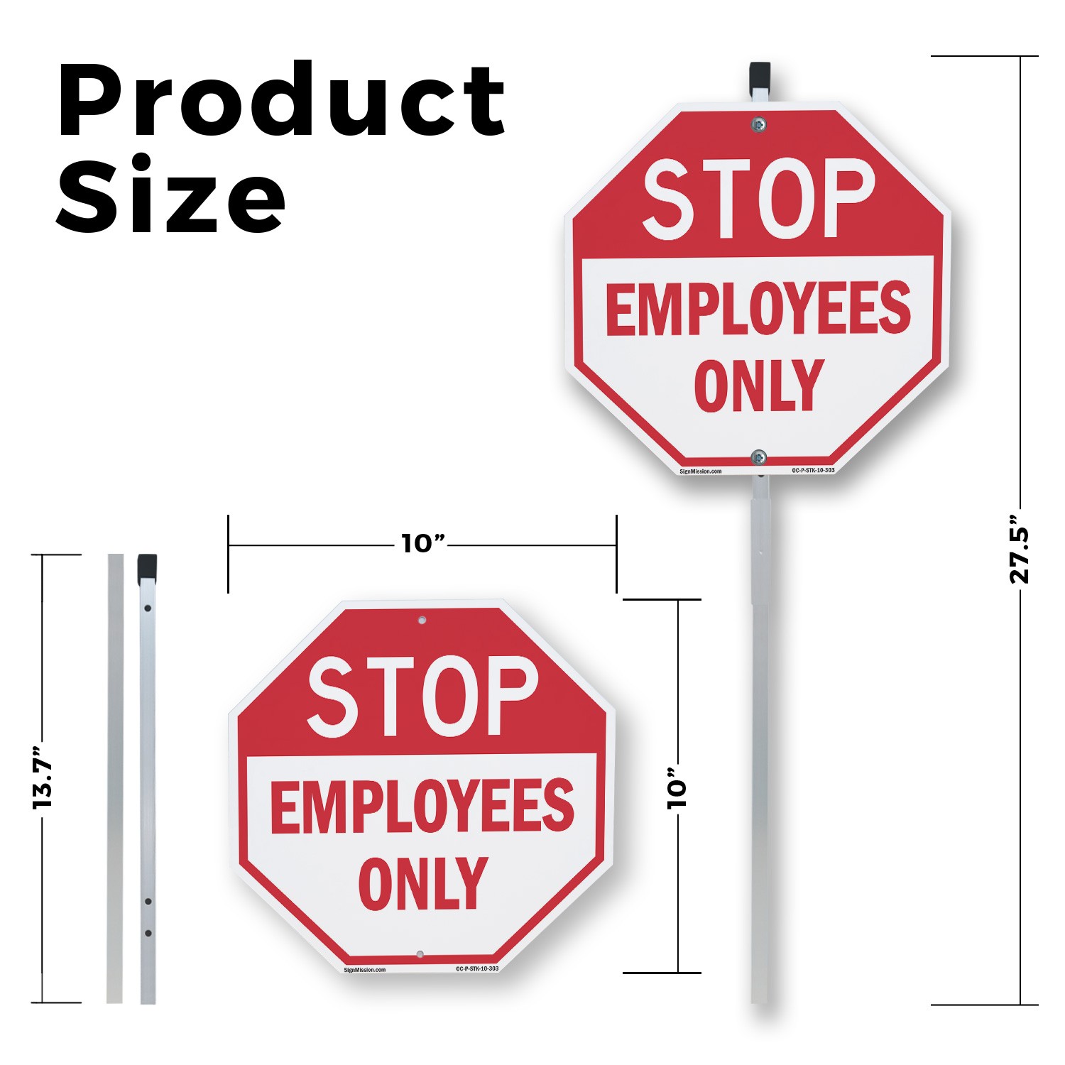 Stop Employees Only Octagon Sign With Stake Weather Resistant UV Protected