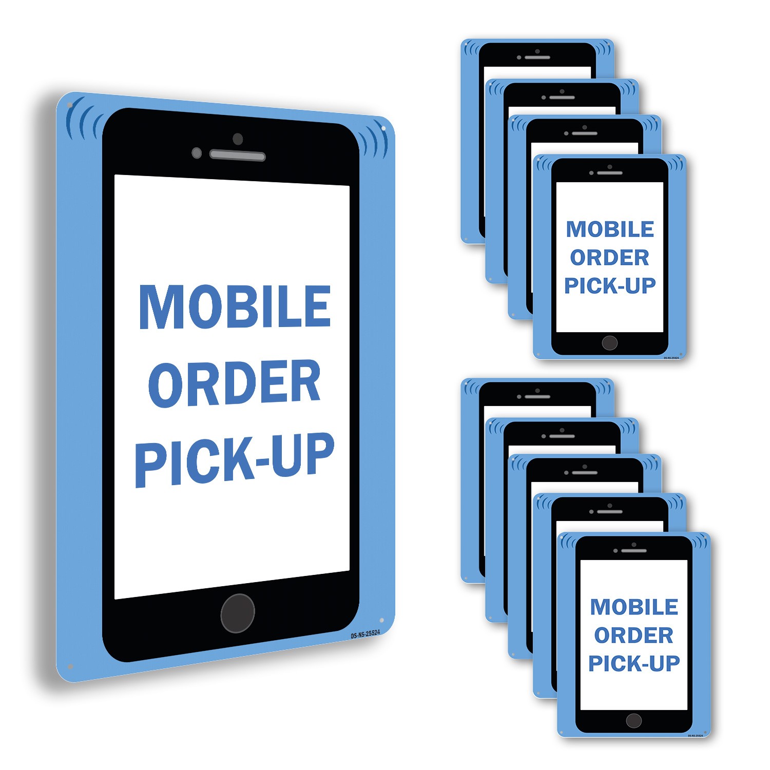 Mobile Order Pick Up Public Safety Sign Metal, Plastic, Or Decal – 5 or 10 Pack