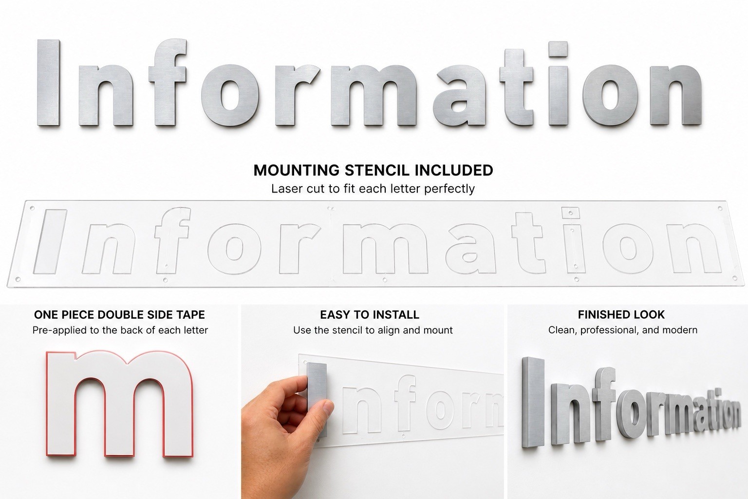 Tactile Letter Sign “Information” 3” Brushed Aluminum Wall Office Lobby