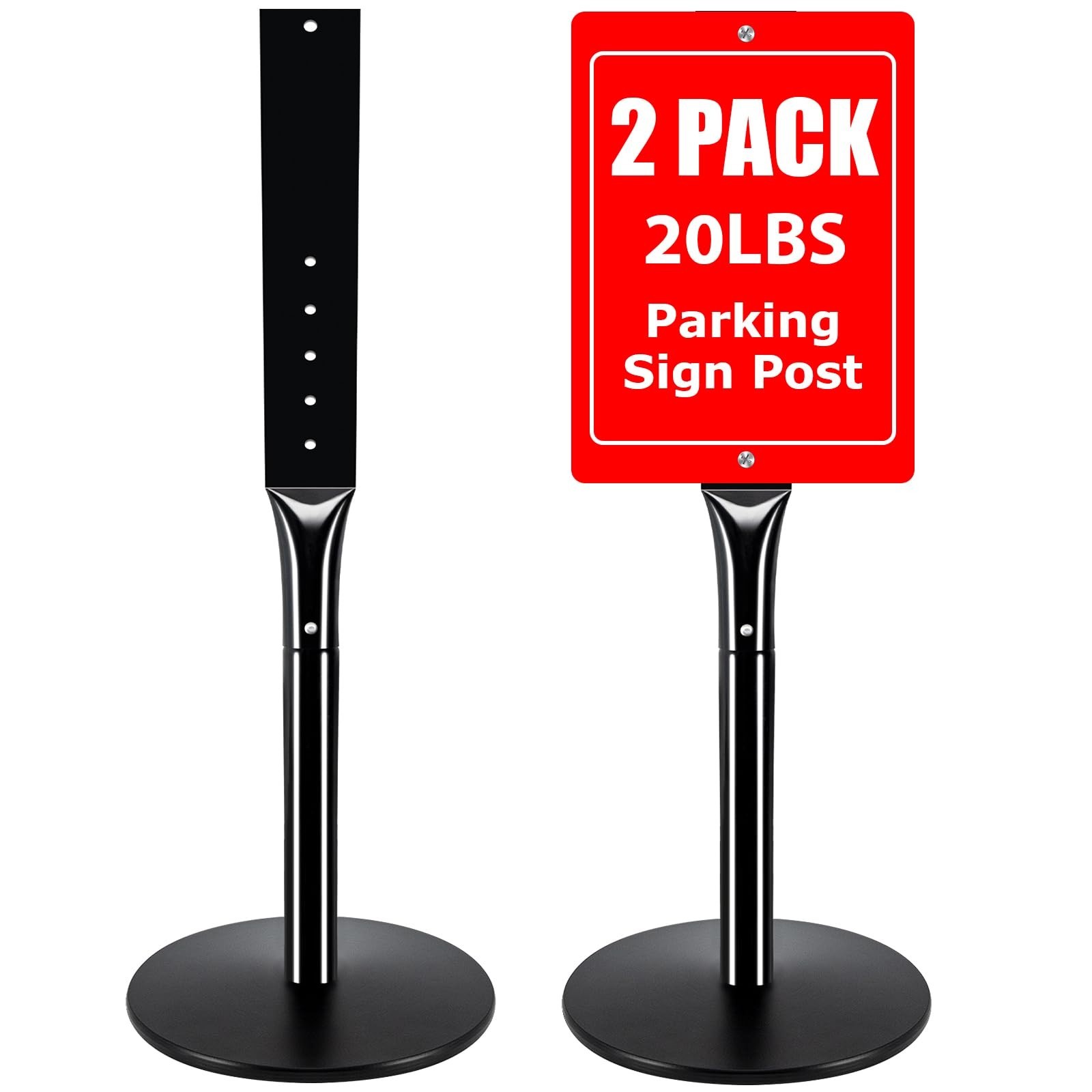 2Pack Heavy Duty Outdoor Sign Post – 20lbs Cast Iron Base, 49&Prime; Height, Black
