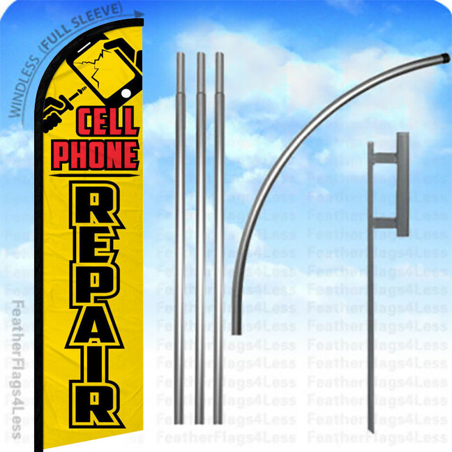 CELL PHONE REPAIR – Windless Swooper Flag 15&prime; KIT Tall Feather Banner Sign – yf