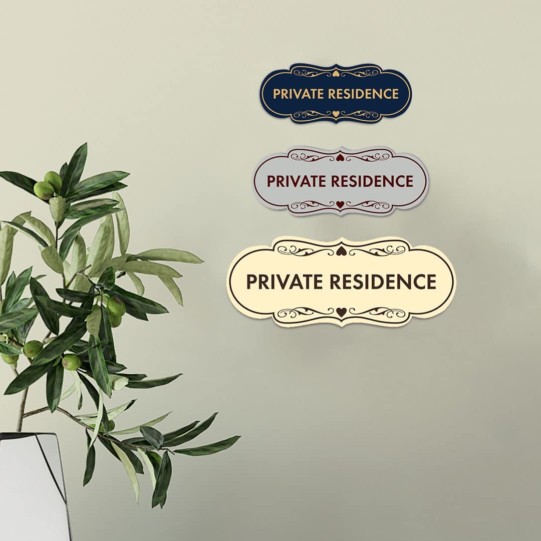 Designer Private Residence Sign Black Silver Large Wall Decor 1 Pack