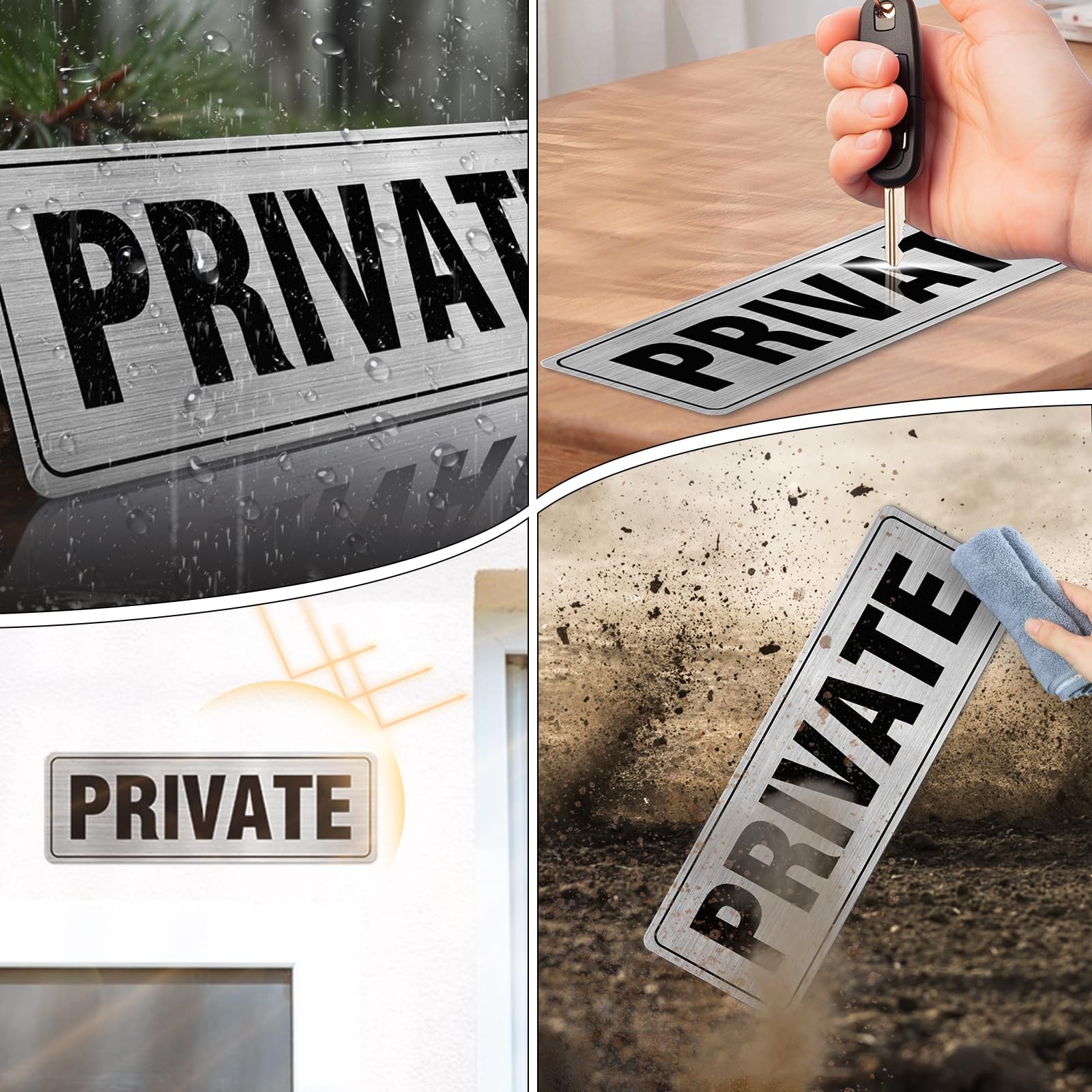 Private Sign Aluminum Silver 9 x 3 Inches Self-Adhesive Waterproof Metal Door…