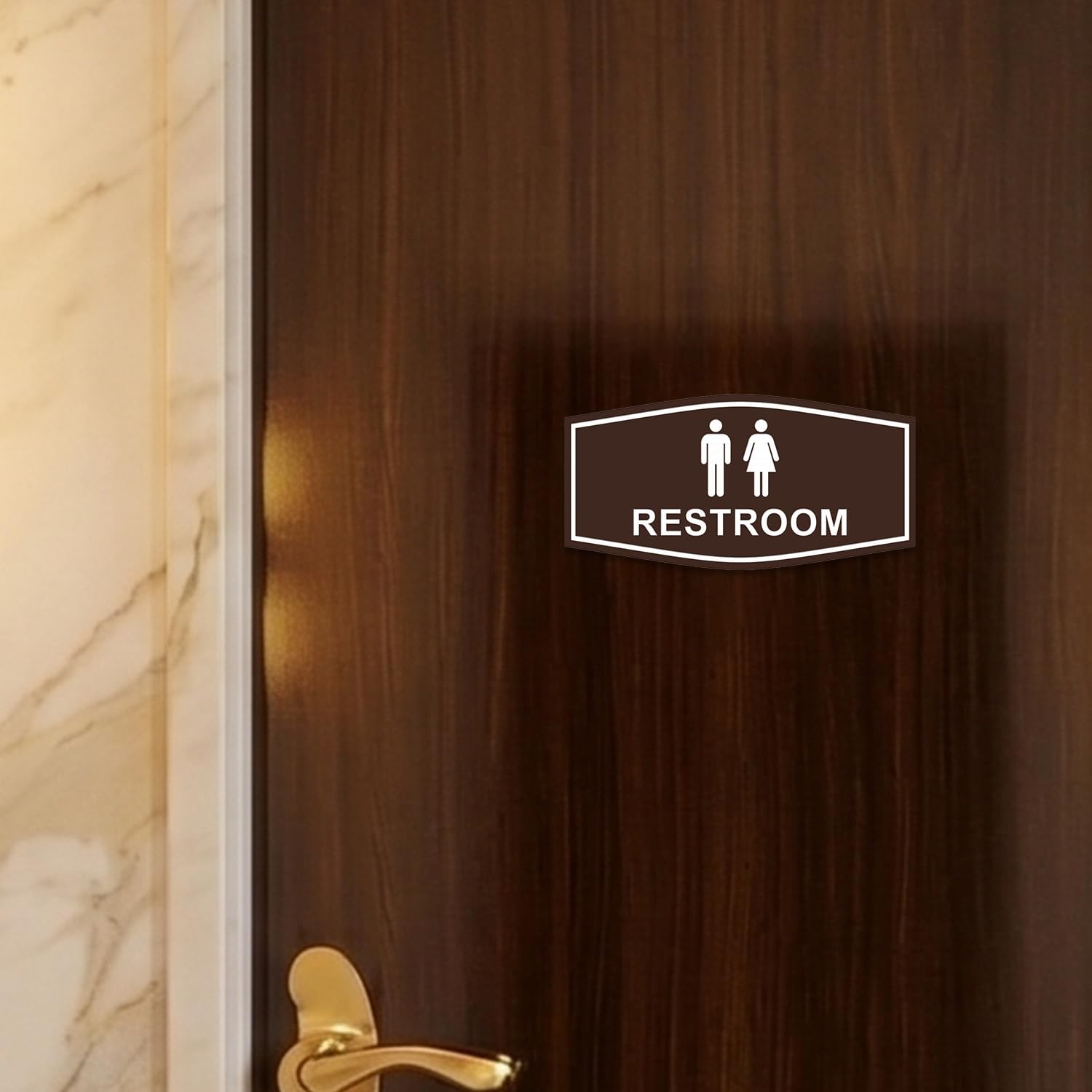 Fancy Unisex Restroom Sign Brushed Gold Medium Wall Door Mount Indicator