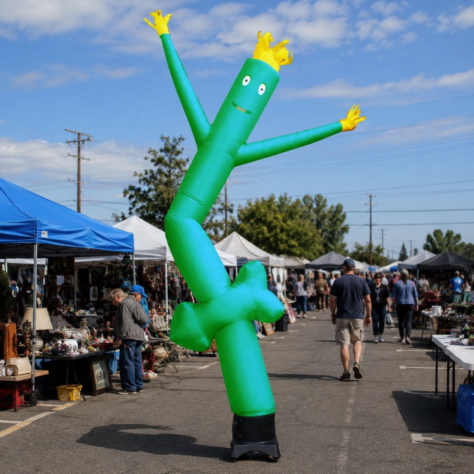 Advertising Inflatable Tube Man 12ft Green Arrow Blow Up Wavy Flailing w Blower